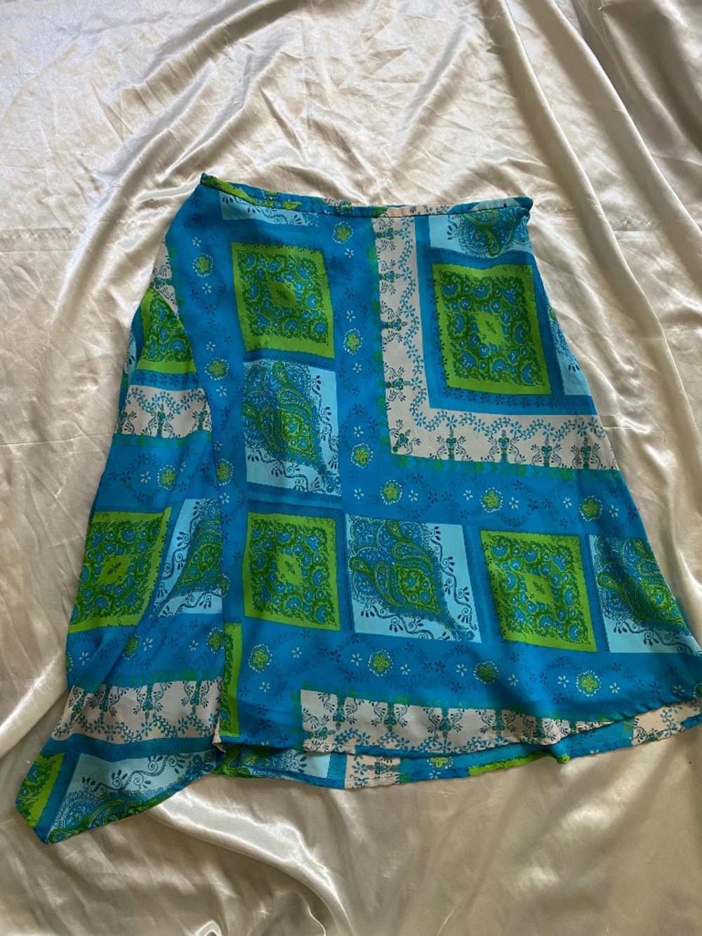 Vintage y2k Blue Green Paisley Patchwork Asymmetrical Skirt Boho Fairy Size 12